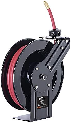 Umi. by Amazon- Air Hose Reel Retractable 7.5m 25' Feet x 3/8" Inch Connection Premium Commercial SBR Hose Max 300 Psi Steel Construction Wall Mounting Heavy Duty