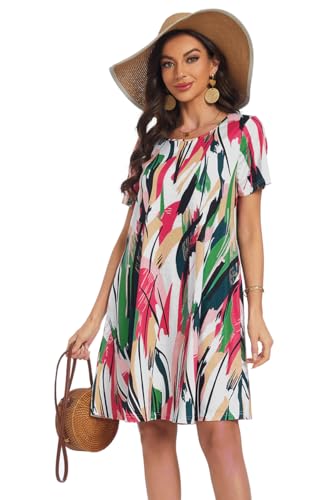 Image of My Sky Summer Dresses for Women 2026 Casual Short Sleeves Tshirt Flowy Beach Plus Size Sundress with Pockets