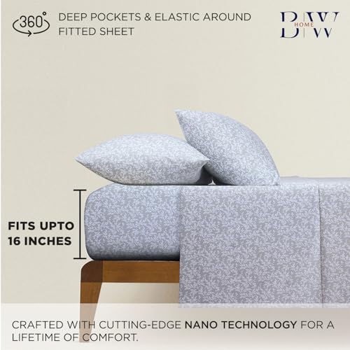 Image of Briarwood Home Printed Flannel Sheet Set, 100% Natural Cotton, Soft, Warm & Deep Pocket, Advanced Nano-Tech Making it Resistance to Pilling; Brushed 6 Times for Softness (La Folia Grey, Queen)