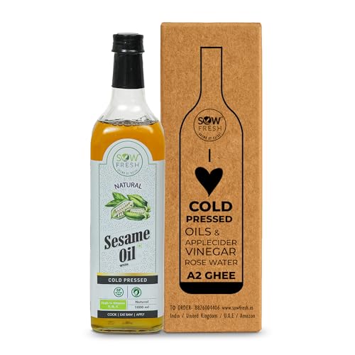 Image of Natural Cold Pressed Sesame Oil 1 Liter, White, High in Vitamin E, D & K