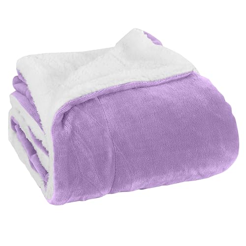Elegant Comfort Luxury Ultra-Plush Velvet Touch Fleece Throw Soft, Warm, Cozy| Micromink Sherpa-Backing Reversible Blanket for Bed, Sofa and Couch, Solid Lilac