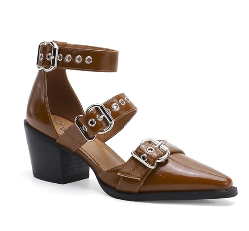 Women's Buckled Heeled Shoes Block Heel Pumps Pointed Toe Heels Comfortable Closed Toe Dress Wedding Shoes