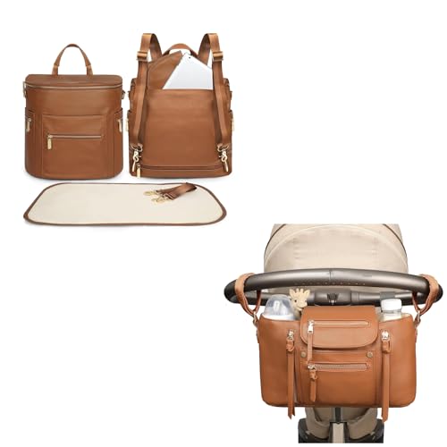 Image of miss fong Diaper Bag Backpack, Baby Bag,Leather Diaper Bag Tote, Diaper Tote Bag Backpack with Changing Pad,with Stroller Organizer