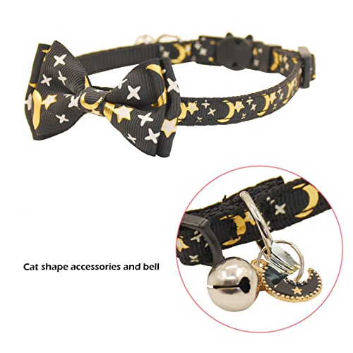 Image of Bowtie Cat Collars Breakaway with Bell, Adjustable Cute Kitty Collars Safety Buckle Kitten Collar for Cat Puppy 7.5-11in (Black Moon)