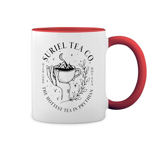 Suriel Tea Co Acotar Court Of Thorns And Roses Weiße Tasse Mug mit roten Felgen und Griff