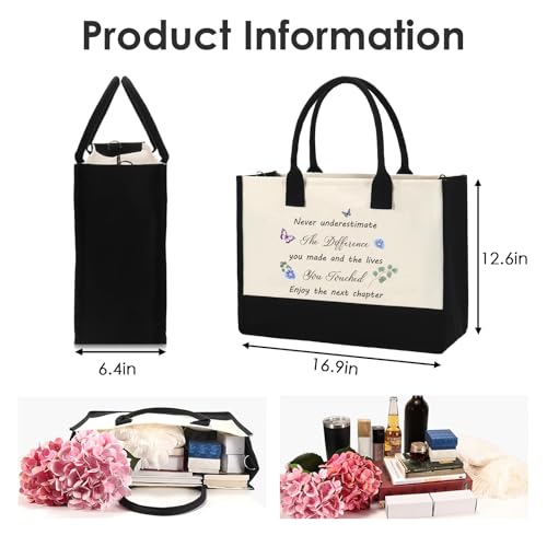 Bolso tote para regalo de jubilación - Bolso de lona inspirador para mujeres, con mensaje personalizado 'Nunca subestimes la diferencia que hiciste y las vidas que tocaste', ideal para Día de Acción de Gracias miniatura 3