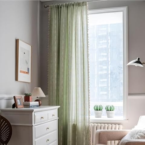 USTIDE Green Boho Curtains with Tassels Cover