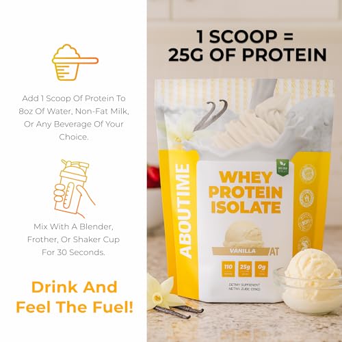 Image of About Time Whey Protein Isolate Powder 25g Vanilla, Natural Ingredients, Non-GMO, Gluten-Free, Lactose-Free, Zero Sugar, Low Carb, 32 Servings