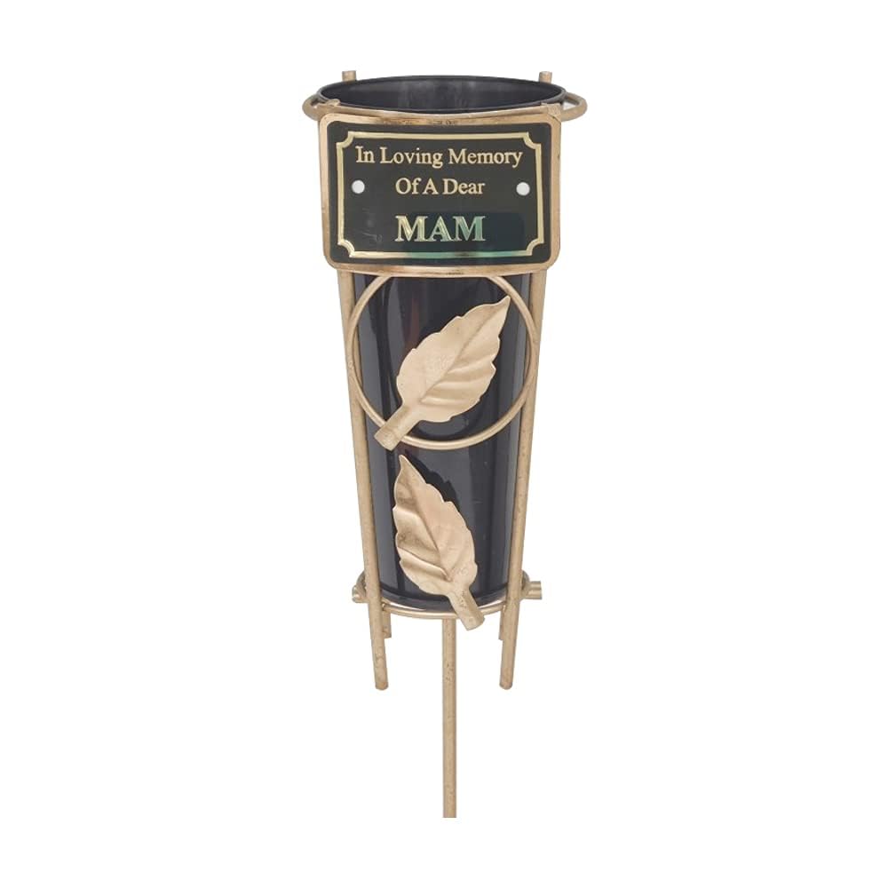 Graveside Memorial Flower Holder Vase – Durable Metal Spike Grave Decoration | Elegant Tribute for Loved Ones, Durable Cemetery Ornament for Flowers & Loving Remembrance – Black (Mam)