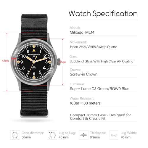Image of TACTICAL FROG Militado ML14 36mm Field Watch Military Style Men's Watch