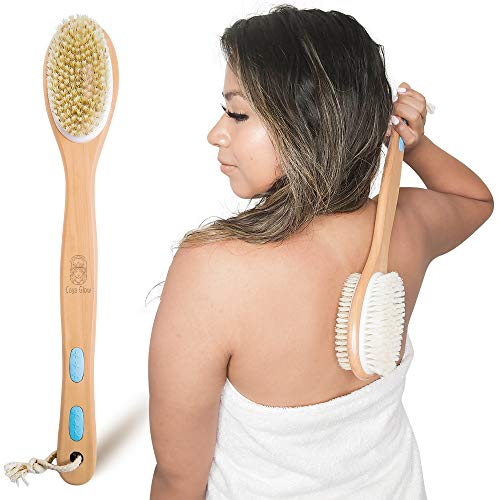 Wooden Body Bath and Shower Brush 17 long handle, Natural boar bristles, Dual use Dry and Wet. Great back scrubber, exfoliating dry skin, ingrown hair, reducing cellulite