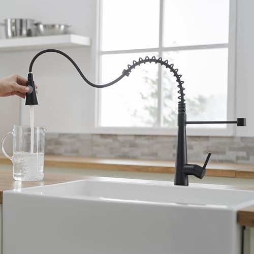 TIMACO Grifo de cocina negro, grifo de alta presión con manguera extraíble, grifo de cocina, grifo de fregadero, grifo mezclador de cocina