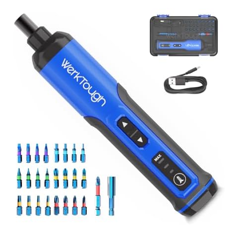 Werktough 4V Mini Electric Cordless Screwdriver with 3-Gear Torque 5Nm Power 25pc Screwdriver Bits S2 LED Light USB Charging Home Improvement S026 Cover