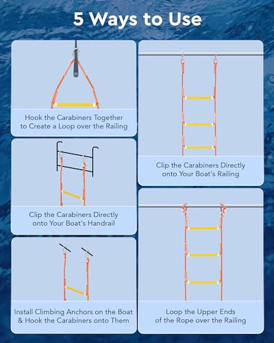 image for CO-Z Boat Rope Ladder, Boat Ladder 440Lbs Strength, Reinforced Polyest