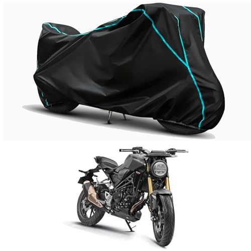 Image of Waterproof Bike Body Cover Compatible for | Honda CB300R STD | Taffeta Fabric, Sky Piping Design, Bottom Elastic Fit | Dustproof, Sun UV & Rain Protection for All Weather.