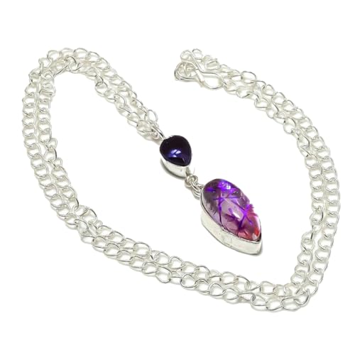 VACHEE Purple rutile, Iolite Quartz Handmade Chain Pendant 2' Long For Women 925 Sterling Silver Plated Jewelry From 5704