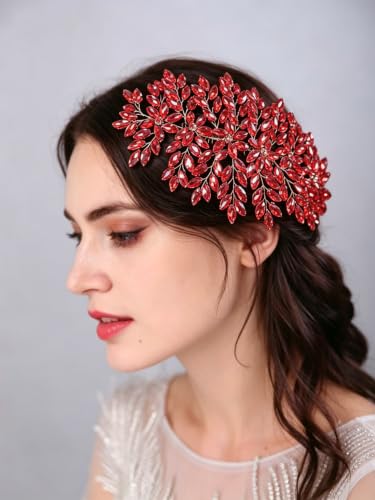 Peine para cabello de boda con cristales grandes rojo miniatura 4