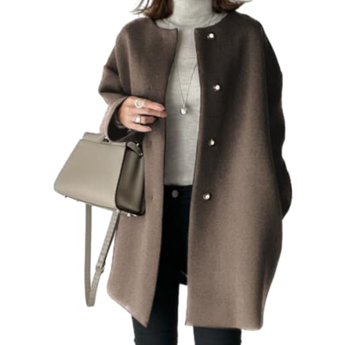 Straight Coat,Women's Single-Breasted Coat Long Trench Coat, Mid-Length Pea Coats Solid Color Cardigan