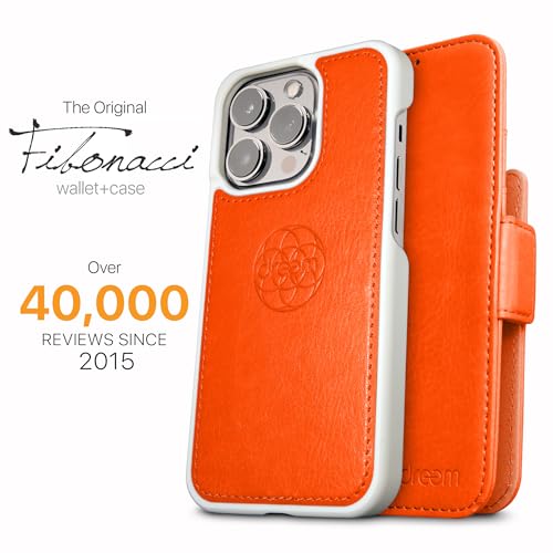 Image of dreem Fibonacci Compatible with iPhone 14 Pro Wallet case / 2-in-1 Shockproof case and Detachable Vegan Leather Folio, MagSafe Compatible, RFID Protection [Orange]