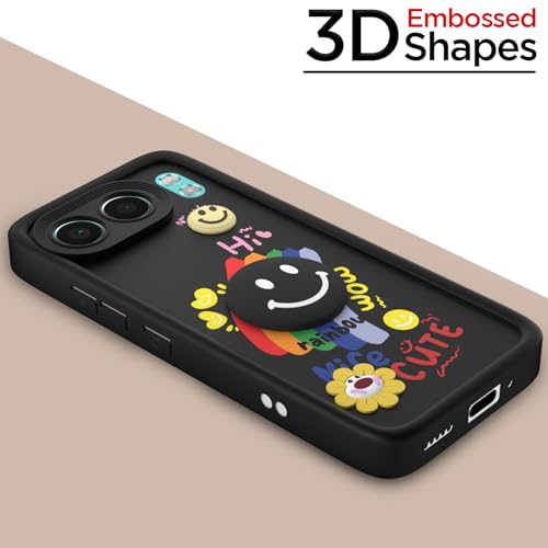 Image of Pikkme Back Cover for OnePlus Nord 4 5G | Soft Silicone| Cute Rainbow Smile & 3D Cartoon Flower Design | Shockproof Raised Camera Protection Bumper Case (Black)