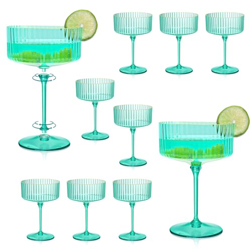XUWAIDSGN 12 Pcs Champagne Martini Glasses 9 Oz with Gilded Removable Gold Rim Coupe Glasses Pink Martini Glasses Plastic Mimosa Vintage Coupe Glasses Set For Wedding Anniversary (12, Teal)