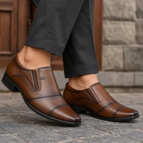 Image of Genuine Leather Formal Shoes for Men Slip-On | Comfortable Office Wear Business Shoes for Men | Premium Wedding Party Corporate Formal Footwear