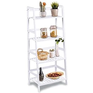 Bakaji Bibliothèque Étagère 4 étagères en Bois de Bambou Design Moderne pour Salon, Maison, Bureau, Dimensions 116 x 48 x 32 cm Bambou (Blanc)