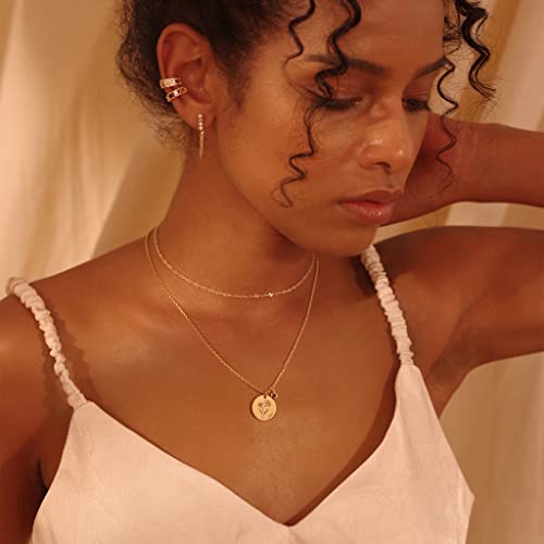 Fettero Birth Flower Necklace Gold Coin Stamp Hawthorne Pendant Birthstone Emerald Month May 18K Gold Vacuum Plated Dainty 2Mm Twist Rope Chain Simple Personalized Jewelry For Women Birthday #TOP2