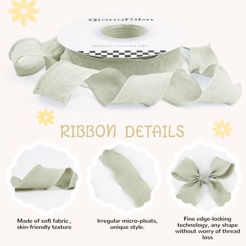 Ruffle Edge Fabric Ruffled Ribbon Wavy Trim Green, 1 Inch x 10 Yards — view 4