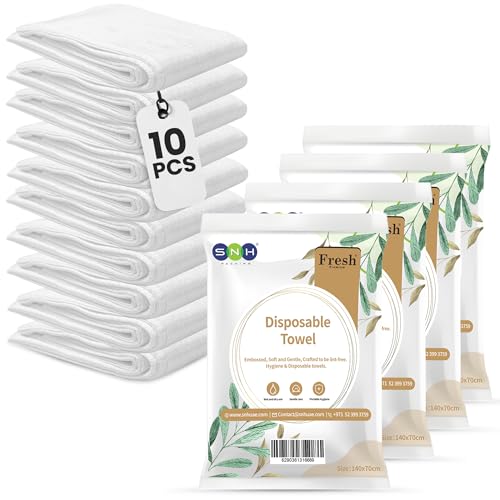 SNH Packing Disposable Bath Towels 10 Pack 140x70 cm - Quick Dry Ultra Soft Non-Woven Compressed Body & Shower Towels Individually Packed for Spa Hotel Travel Gym Beach Sauna