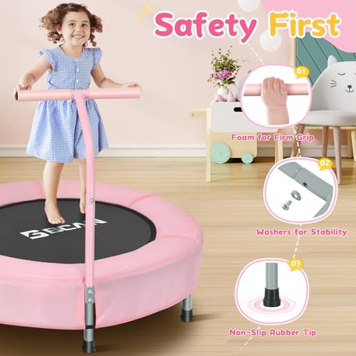 BCAN 36'' Mini Folding Ages 2 to 5 Toddler Trampoline with Handle for Kids, Indoor/Garden Toddlers Trampoline with Super Safe Cover for Toddlers, Pink - Thumbnail 3