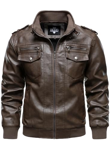 HOOD CREW Men's Faux Leather Hooded Jacket Motorcycle Jackets Water Repellent Windproof PU Moto Vintage Bomber Hoodie Coats4