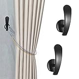 Curtain Holdback, 2pcs Wall Mounted Drapery Tiebacks with Screws, Decorative Drapery Metal Hook Wall Hanger, Black