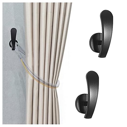 Curtain Holdback, 2pcs Wall Mounted Drapery Tiebacks with Screws, Decorative Drapery Metal Hook Wall Hanger, Black