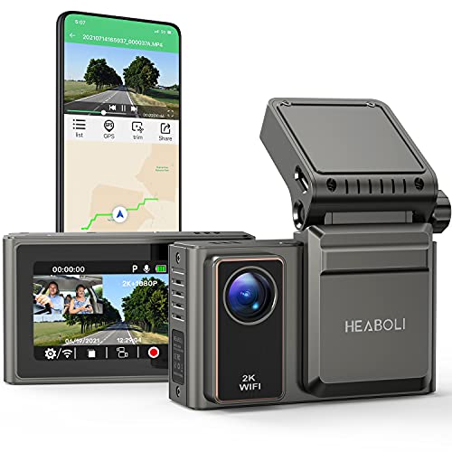 Heaboli 2K Dual Dash Cam Wi-Fi Built-in GPS , Front and Inside Car Camera Recorder with Infrared Night Vision, 4 IR LEDs, 2" LCD, Sony Sensor, G-Sensor, Parking Mode, Loop Recording