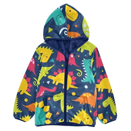 Colorful Dinosaurs Girls Fleece Jacket Girls Fall Jacket Girls Zip Up Hoodie Girls Sherpa Jacket 2-10T