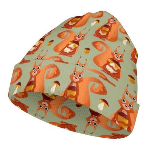 Cute Chipmunk and Mushroom Pattern Kids Beanie Hat for for Girls Boys Children Cap Winter Knitted Chemo Cancer Headwear Accessories Gifts Decoration Black