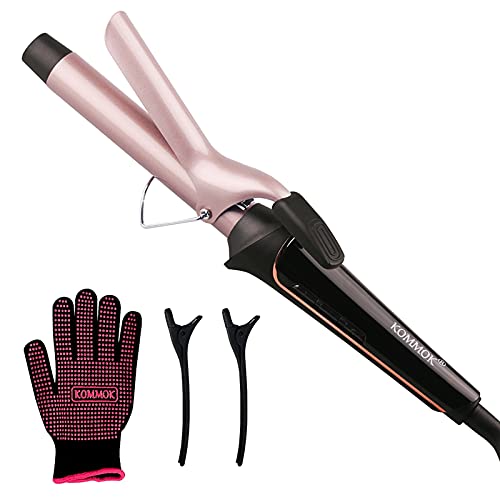 KOMMOK Curling Iron Wand 1 Inch Hair Curler Barrel Professional Grade with Tourmaline Ceramic Coating, Professional LCD Display 230-410 Degrees Fahrenheit for Thin to coarse Hair, Rose Gold