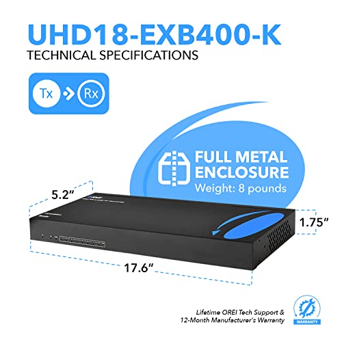 Orei 1X8 Hdmi Extender Splitter Hdbaset 4K, Multiple Over Single Cable Cat6/7 4K@60Hz 4:4:4 Hdcp 2.2 With Ir Remote Edid Management, Hdr - Up To 400 Ft - Loop Out - Low Latency - (Uhd18-Exb400-K) #TOP4