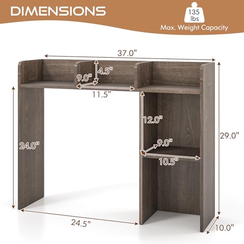 Image of Tangkula Desktop Bookshelf, Countertop Storage Hutch with Shelves for Computer Desk, Desk 3-Tier Display Rack, Multipurpose Wood Desktop Hutch Storage Organizer for Dorm Office