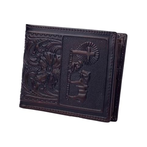 MUXILING Full Grain Leather Wallet for Men RFID-Blocking Bifold Wallet Extra Capacity with 2 ID Windows Slim Billfold with 8 Card Slots Gift for Men(Praying, Wine Red) Cover