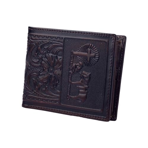 Full Grain Leather Wallet for Men RFID-Blocking Bifold Wallet Extra Capacity with 2 ID Windows Slim Billfold with 8 Card Slots Gift for Men(Praying, Wine Red)