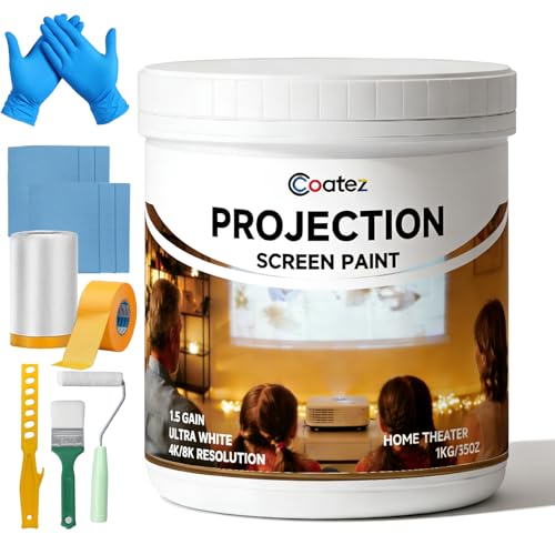 COATEZ Projector Screen Paint 35 oz (Covers 100-120 sf) for Picture Perfect 1080 HD and 4K UHD Clarity Ambient Light Rejecting Projection Screen Paint for Wall Digital Theater White