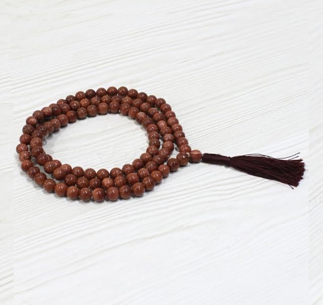 Collana Mala 108 Perle In Sunstone Blu Naturale AAA - 8 Mm, Annodata A Mano, Per Yoga E Meditazione