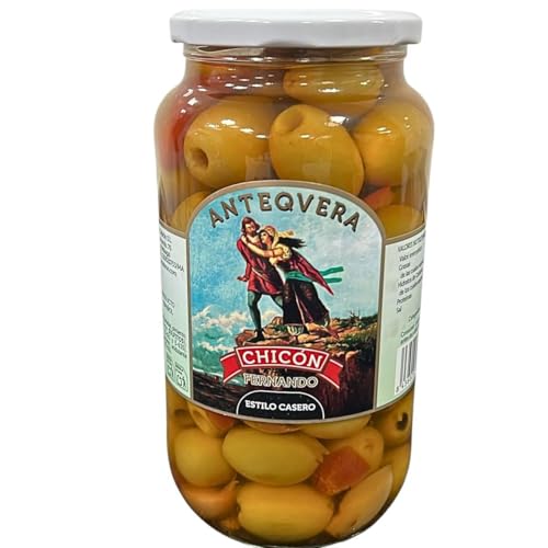 Aceitunas Gordal Deshuesadas - Chicón Lebrón | Calibre Gigante 80/120 | Estilo Casero con Ajo, Pimiento y Toque Picante | Carnosas para Rellenar | Tarro 900g (470g Escurrido)