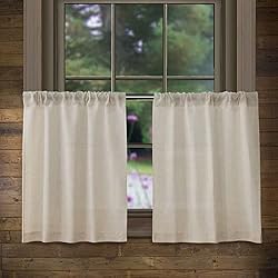 Valea Home الكتان ستائر المطبخ 24 بوصة طول المزرعة الريفية ستائر مقهى قصيرة قضيب طبقات الجيب للنافذة الصغيرة حمام الطابق السفلي ، طبيعي ، 2 لوحات
