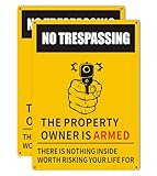 Poicrm 2Pcs 14 x 10 Inch Gun Sign The Owner of This Property is Armed Signs Warning Sign Reflective Signs Rust Free Aluminum Resistant, Waterproof, Durable Ink, Easy to Mount.