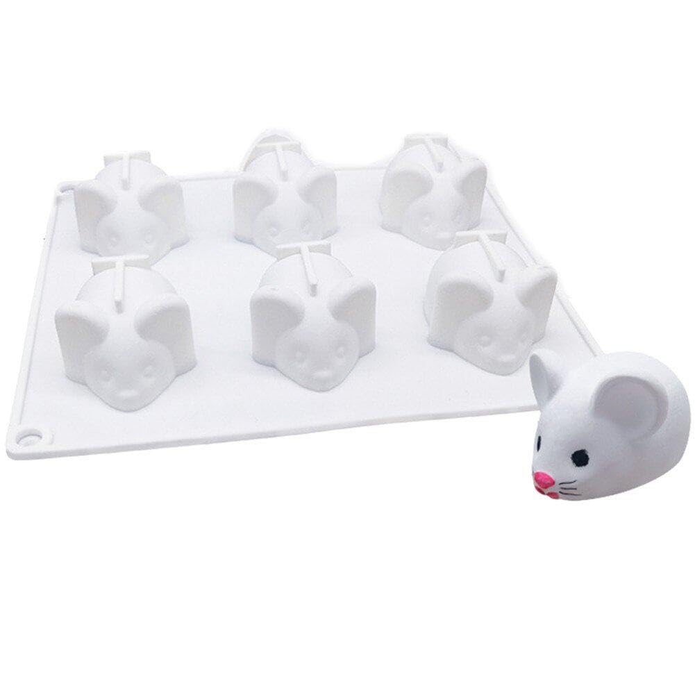Casiler White Silicone Fondant Mold 6-Cavity Mouse Shaped Mold Non-Stick Chocolate Mousse Pudding Ice Tray Mold Easy To Demold Baking Mold