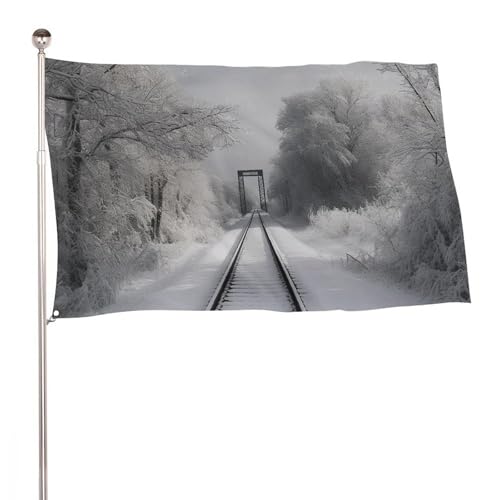Drapeau double face train enneigé 88,9x150cm avec bannière résistante