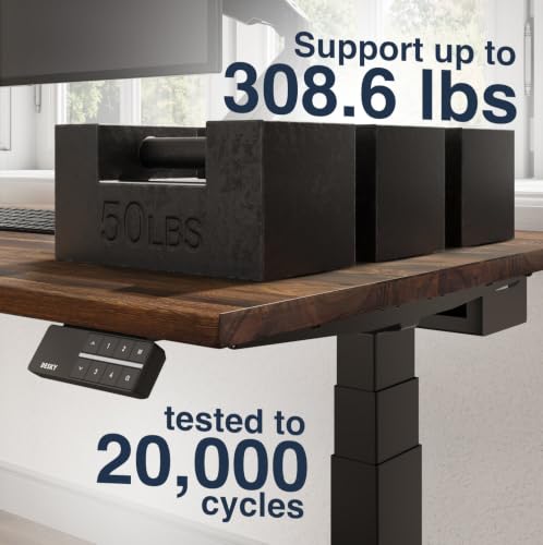 Image of Desky Dual Hardwood Sit Stand Desk - 60x30 Electric Standing Desk - Dual Motor, 3 Stage Adjustable Height Desk - Solid Wood Standing Desk - Whole-Piece Top in Real Teak Wood